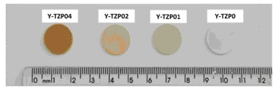 Digital photographs of the Fe2O3 doped YSZ samples