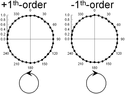 :: AZoJoMO – AZoM Journal of Materials Online - Polarization analysis of the beams diffracted from  orthogonal circular polarization gratings. The reading beam is p-polarized.