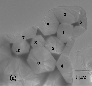 AZoM - The A to Z of Materials Online - TEM image and orientation of each grain determined by electron diffraction method. The degrees of tilting angle of the grains are assigned to the tone of color, and the directions of tilting are assigned to color variation.