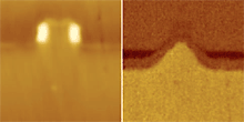 Topography (left) and SCM dC/dV (right) of a crosssectioned transistor of a Pentium II processor. 1.25£gm scan